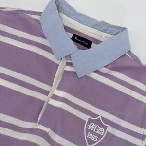 Massimo Dutti Mens Purple White Striped Polo Shirt Short Sleeve Crest XXL